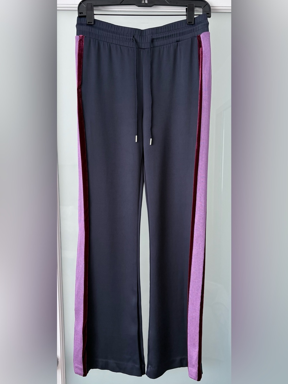 Sandro Paris Navy Satin Stripe Joggers Size S